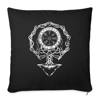 Yggdrasil, Vegvisir and runes, Norse, Viking - Sofa pillowcase 17,3'' x 17,3'' (45 x 45 cm) - black - Front