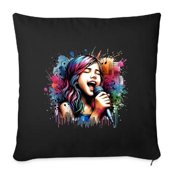 Fille qui aime chanter - Housse de coussin décorative 45 x 45 cm - noir - Devant