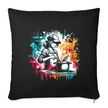 girl who love cooking - Sofa pillowcase 17,3'' x 17,3'' (45 x 45 cm) - black - Front