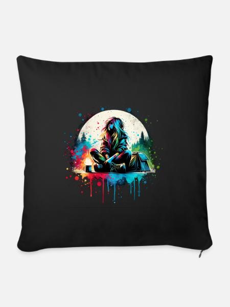 Mädchen, das Camping liebt - Sofakissenbezug 45 x 45 cm - Schwarz