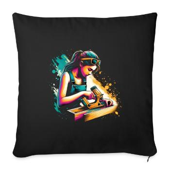 fille qui aime le travail du bois - Housse de coussin décorative 45 x 45 cm - noir - Devant