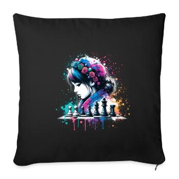 fille qui aime les échecs - Housse de coussin décorative 45 x 45 cm - noir - Devant