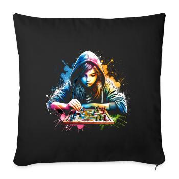 fille qui aime les échecs - Housse de coussin décorative 45 x 45 cm - noir - Devant