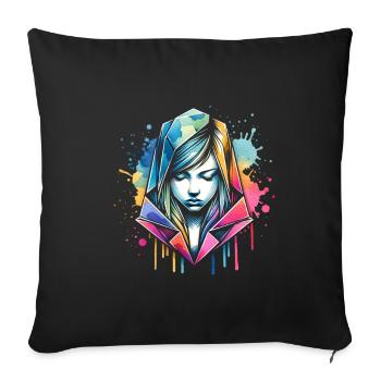 fille qui aime l’origami - Housse de coussin décorative 45 x 45 cm - noir - Devant