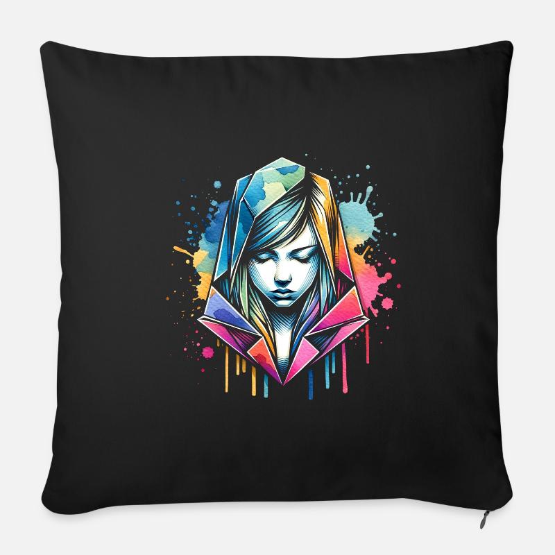 fille qui aime l’origami - Housse de coussin décorative 45 x 45 cm - noir