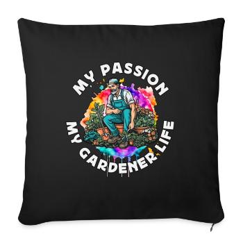 Jardinier Ma passion Ma vie de jardinier Amoureux des plantes - Housse de coussin décorative 45 x 45 cm - noir - Devant