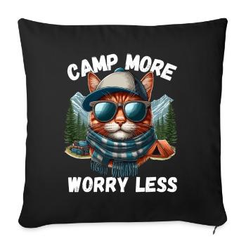 Camping Cat Mountains Campsite Camper Tent Meow - Sofa pillowcase 17,3'' x 17,3'' (45 x 45 cm) - black - Front