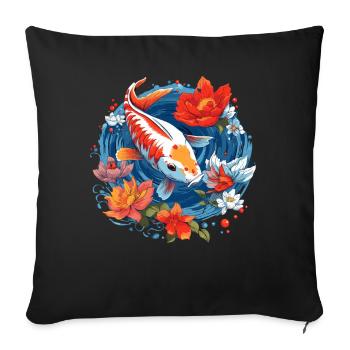 Vintage 80s Rétro Japonais Asiatique Koi Carpe - Housse de coussin décorative 45 x 45 cm - noir - Devant