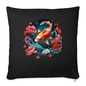 Vintage 80s Rétro Japonais Asiatique Koi Carpe - Housse de coussin décorative 45 x 45 cm - noir - Devant