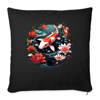 Vintage 80s Rétro Japonais Asiatique Koi Carpe - Housse de coussin décorative 45 x 45 cm - noir - Devant