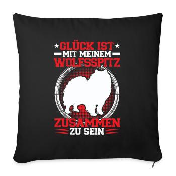 Bei meinem Wolfsspitz sein Keeshond - Sofakissenbezug 45 x 45 cm - Schwarz - Vorne