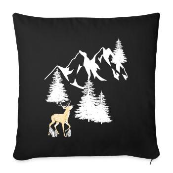 Mountains Peaks Spruce Navel Tree Deer Nature - Sofa pillowcase 17,3'' x 17,3'' (45 x 45 cm) - black - Front