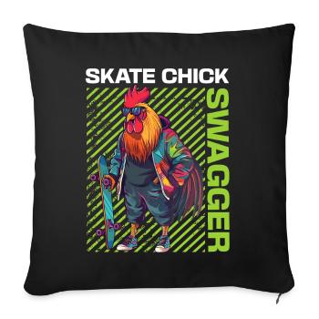 Skate Chick Swagger | Rooster with skateboard - Sofa pillowcase 17,3'' x 17,3'' (45 x 45 cm) - black - Front