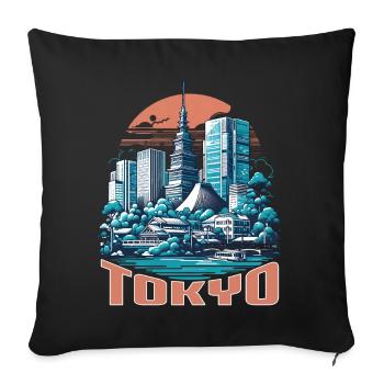 ICONIC TOKYO LANDMARKS CITYSCAPE, JAPAN - Sofa pillowcase 17,3'' x 17,3'' (45 x 45 cm) - black - Front