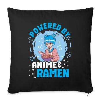 Pwered By Anime Ramen Japanese Anime Manga Otaku - Sofa pillowcase 17,3'' x 17,3'' (45 x 45 cm) - black - Front