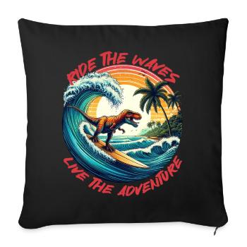 Dino Surfer Adventure: Ride the Waves with T-Rex - Sofa pillowcase 17,3'' x 17,3'' (45 x 45 cm) - black - Front