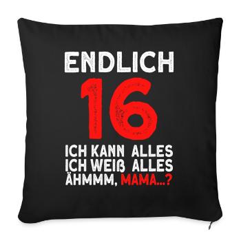 Finally 16 I can do everything I know everything - Sofa pillowcase 17,3'' x 17,3'' (45 x 45 cm) - black - Front
