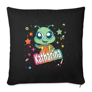 KATHARINA - Beautiful girl name with cute alien - Sofa pillowcase 17,3'' x 17,3'' (45 x 45 cm) - black - Front