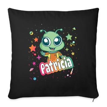 PATRICIA - Beautiful girl name with cute alien - Sofa pillowcase 17,3'' x 17,3'' (45 x 45 cm) - black - Front