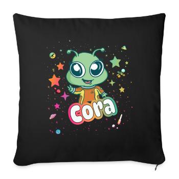 CORA - Schöner Mädchen Name mit süßem Alien - Sofakissenbezug 45 x 45 cm - Schwarz - Vorne