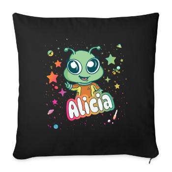 ALICIA - Beautiful girl name with cute alien - Sofa pillowcase 17,3'' x 17,3'' (45 x 45 cm) - black - Front