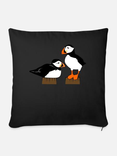 Puffin Puffins - Soffkuddsöverdrag, 45 x 45 cm - svart