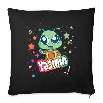 YASMIN - Beau nom de fille avec extraterrestre mignon - Housse de coussin décorative 45 x 45 cm - noir - Devant