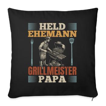 Héros, mari, maître du gril, papa - Housse de coussin décorative 45 x 45 cm - noir - Devant