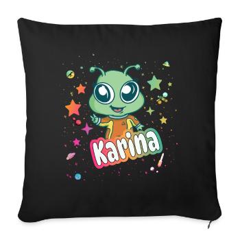 KARINA - Beau nom de fille avec extraterrestre mignon - Housse de coussin décorative 45 x 45 cm - noir - Devant