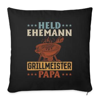 Héros, mari, maître du gril, papa - Housse de coussin décorative 45 x 45 cm - noir - Devant