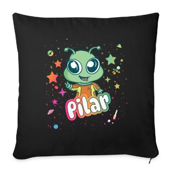 PILAR - Beau nom de fille avec extraterrestre mignon - Housse de coussin décorative 45 x 45 cm - noir - Devant