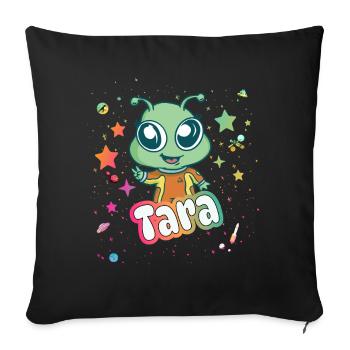 TARA - Beau nom de fille avec un extraterrestre mignon - Housse de coussin décorative 45 x 45 cm - noir - Devant