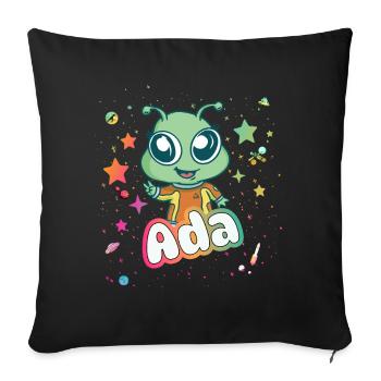 ADA - Beau nom de fille avec extraterrestre mignon - Housse de coussin décorative 45 x 45 cm - noir - Devant