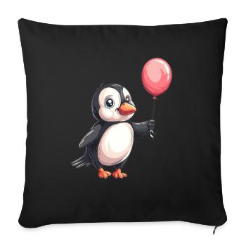 Ballon Pingouin Kawaii Pingouin Mignon - Housse de coussin décorative 45 x 45 cm - noir - Devant