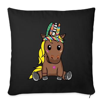 Poney Hippie Poulain Cheval Ross Plumes Gaule - Housse de coussin décorative 45 x 45 cm - noir - Devant