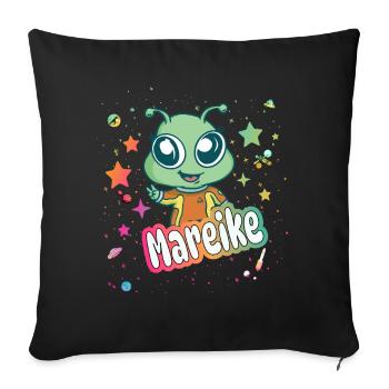 MAREIKE - Schöner Mädchen Name mit süßem Alien - Sofakissenbezug 45 x 45 cm - Schwarz - Vorne