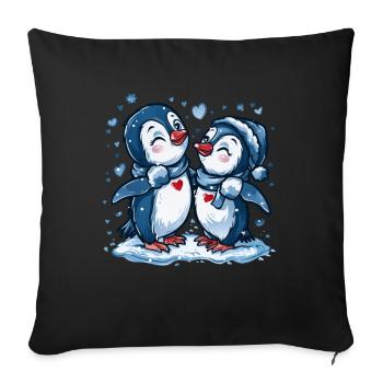 Pingouin Couple Kawaii Pingouin Mignon - Housse de coussin décorative 45 x 45 cm - noir - Devant