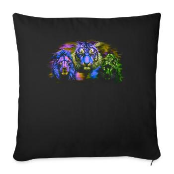 Lion Lions Tiger Cats Cat Wildlife Zoo - Sofa pillowcase 17,3'' x 17,3'' (45 x 45 cm) - black - Front