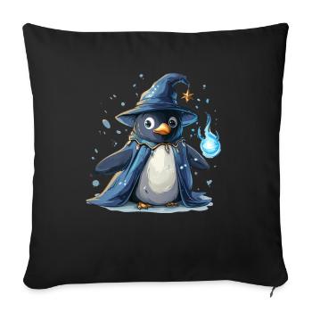 Pingouin Sorcier Kawaii Pingouin Mignon - Housse de coussin décorative 45 x 45 cm - noir - Devant
