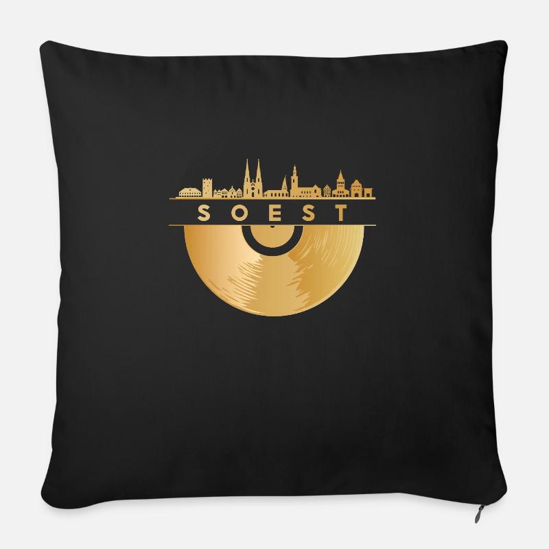 Disque vinyle Disco Musique Skyline--Soest - Housse de coussin décorative 45 x 45 cm - noir
