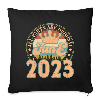 Juin 2023. Cadeau d’anniversaire juin 2023. June - Housse de coussin décorative 45 x 45 cm - noir - Devant