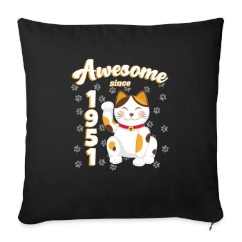 1951 Anniversaire Génial depuis Cat Maneki neko - Housse de coussin décorative 45 x 45 cm - noir - Devant