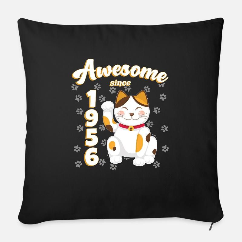 1956 Geburtstag Awesome since Katze Maneki neko - Sofakissenbezug 45 x 45 cm - Schwarz
