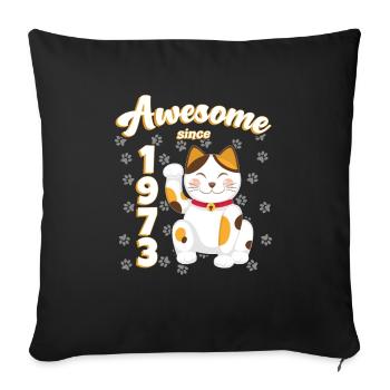 1973 Anniversaire Génial depuis Chat Maneki neko - Housse de coussin décorative 45 x 45 cm - noir - Devant