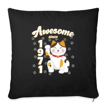1971 Anniversaire Génial depuis Chat Maneki neko - Housse de coussin décorative 45 x 45 cm - noir - Devant