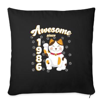1986 Anniversaire Génial depuis Cat Maneki neko - Housse de coussin décorative 45 x 45 cm - noir - Devant