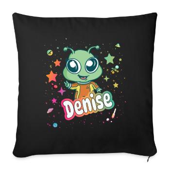 DENISE - Beau nom de fille avec extraterrestre mignon - Housse de coussin décorative 45 x 45 cm - noir - Devant