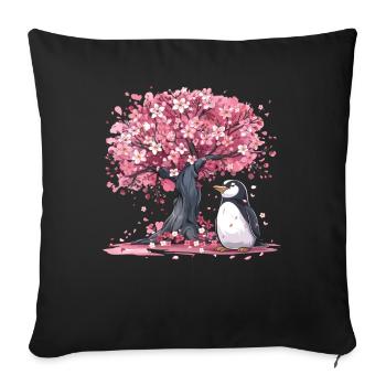 Penguin Japanese Sakura Tree Kawaii - Sofa pillowcase 17,3'' x 17,3'' (45 x 45 cm) - black - Front