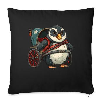 Pingouin, Pousse-pousse, Japonais, Kawaii, Pingouin, Mignon - Housse de coussin décorative 45 x 45 cm - noir - Devant