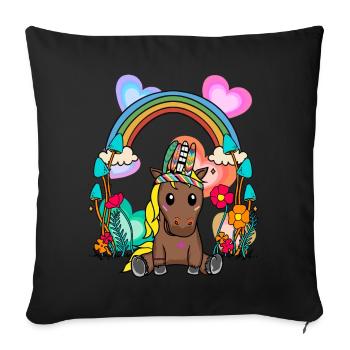 Geburtstag Hippie Pferd Regenbogen Pferde Kind - Sofakissenbezug 45 x 45 cm - Schwarz - Vorne